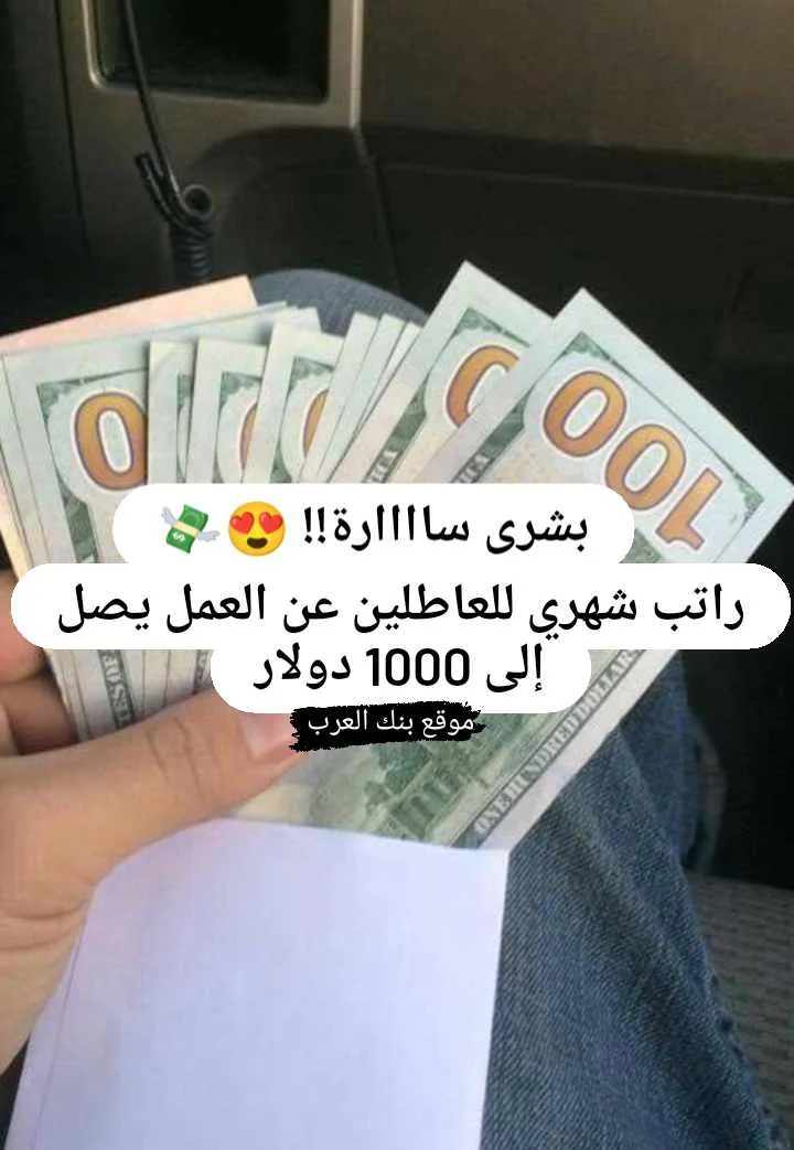بشرى سارة... نعلن عن توفير راتب شهري للعاطلين عن العمل يصل إلى 1000 دولار 1 بشرى سارة... نعلن عن توفير راتب شهري للعاطلين عن العمل يصل إلى 1000 دولار
